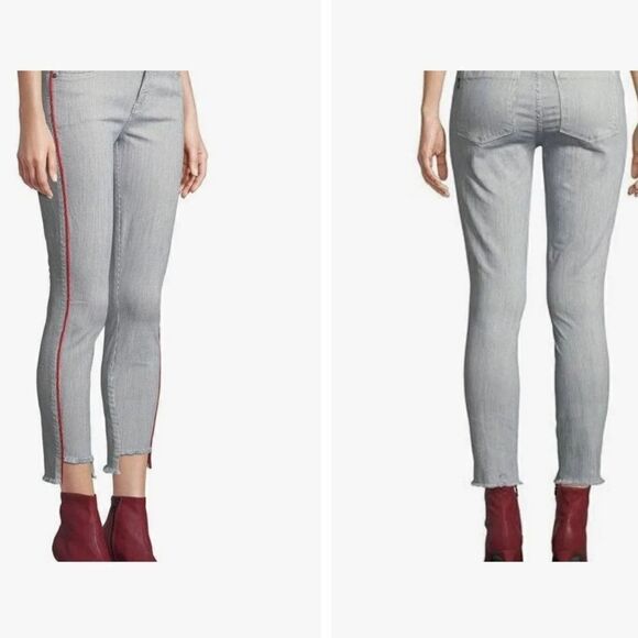 Neiman Marcus Parker Smith pinstripe step raw hem skinny jeans - Picture 2 of 11